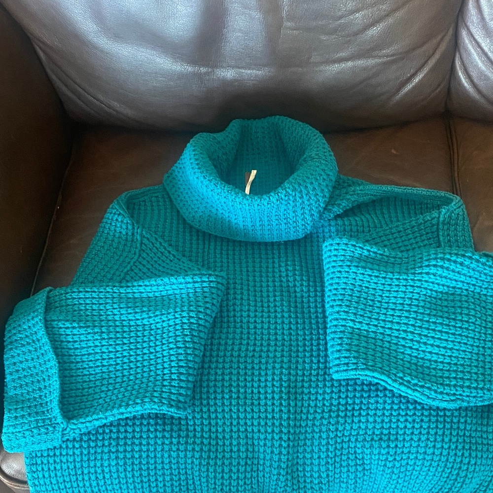 Free People Teal Chunky Cowlneck Sweater